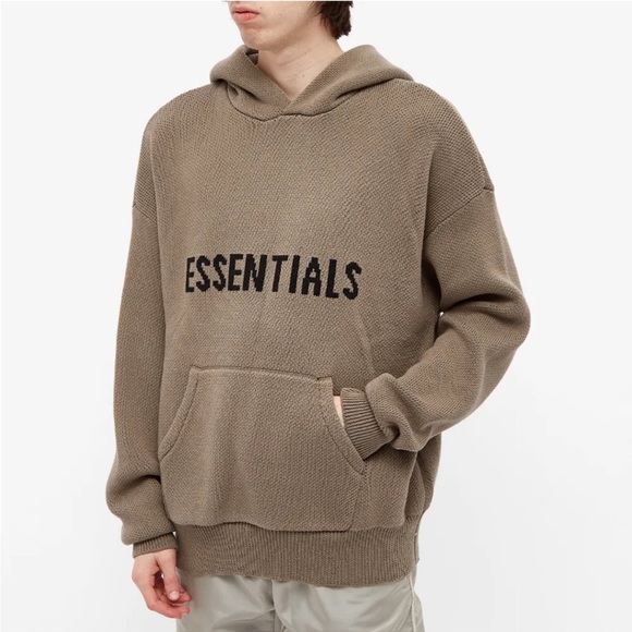 Essentials Knit Logo Hoodie Pullover Black & Taupe Size XS - Picture 3 of 15